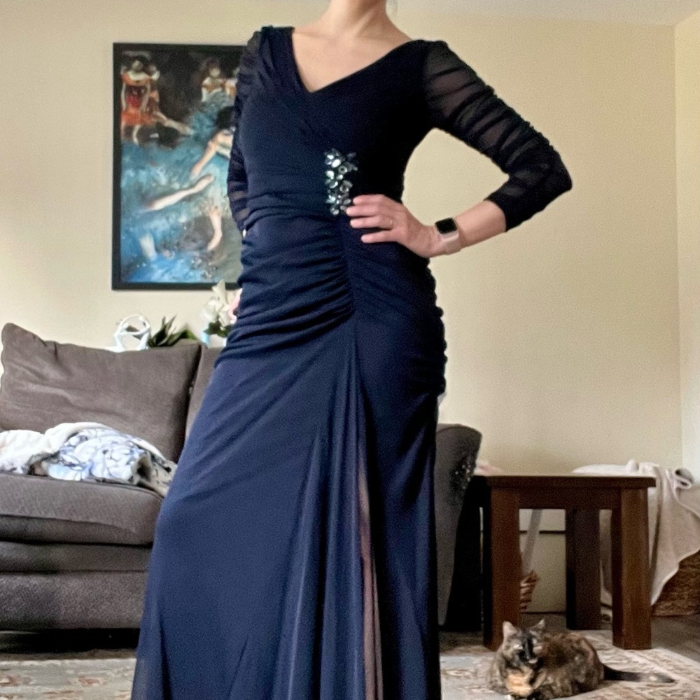 Elegant Navy Floor-Length Evening Gown